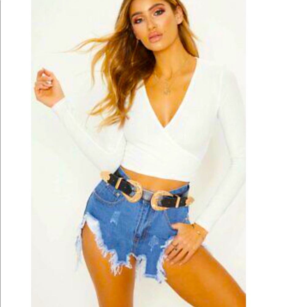 Pretty LittleThing NWT Rib Long Sleeve Wrap Top, In Cream Size 4